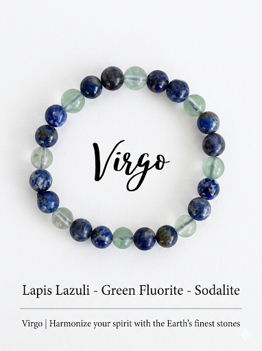 Virgo Zodiac Crystal Bracelet – Lapis Lazuli, Fluorite & Sodalite