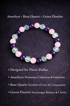 Pisces Spiritual Energy Bracelet – Natural Amethyst, Rose Quartz & Green Fluorite