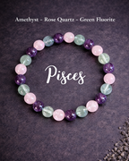 Pisces Spiritual Energy Bracelet – Natural Amethyst, Rose Quartz & Green Fluorite