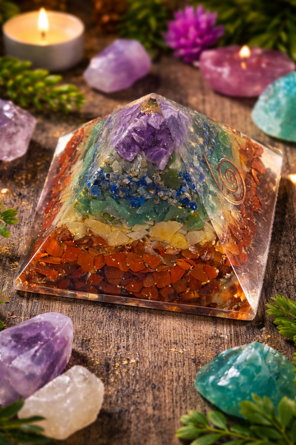 7 Chakra Healing Orgonite Pyramid – Balance Energy & Align Your Chakras