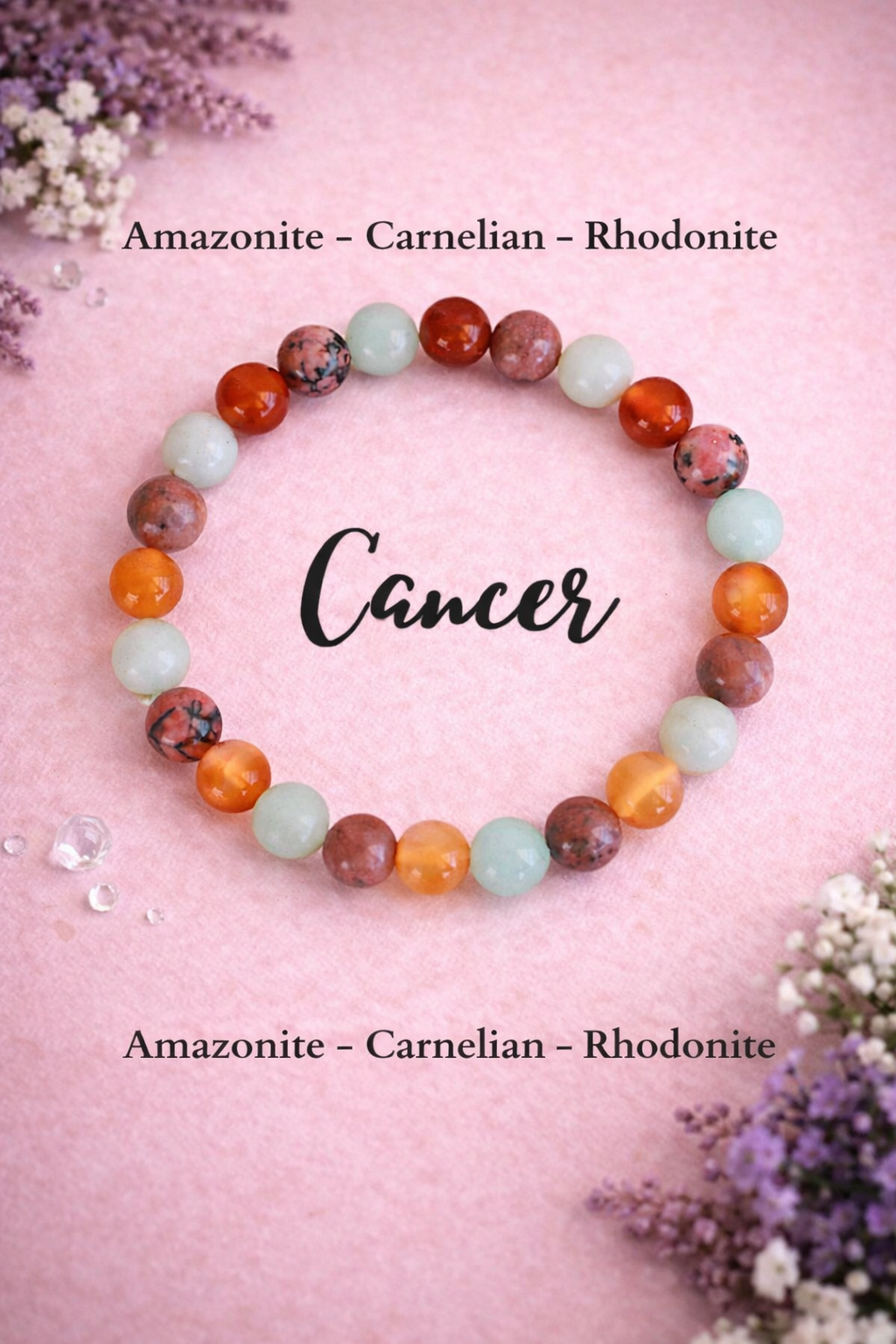 Cancer Amazonite Carnelian Rhodonite Bracelet