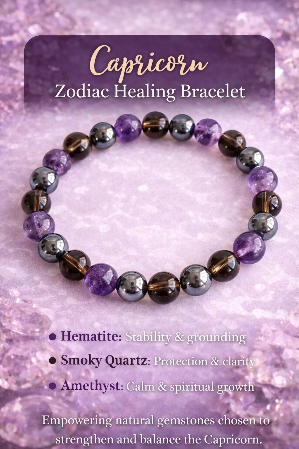 Capricorn Zodiac Crystal Bracelet – Natural Healing Stones for Balance & Protection