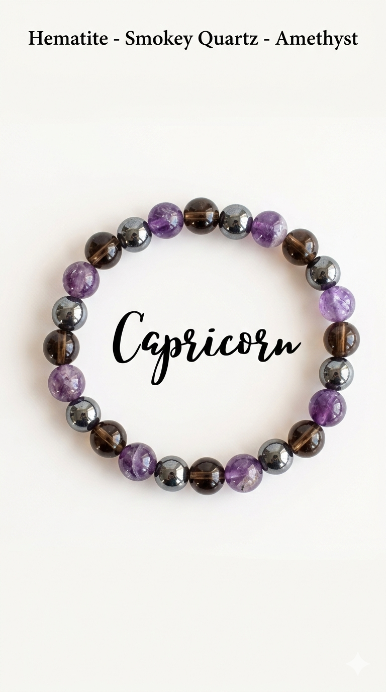 Capricorn Zodiac Crystal Bracelet – Natural Healing Stones for Balance & Protection