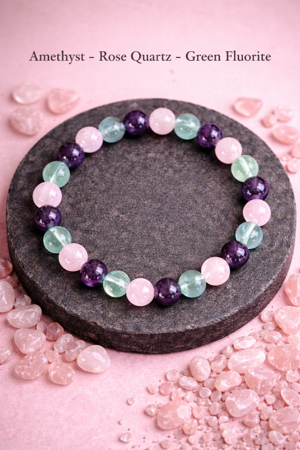 Pisces Spiritual Energy Bracelet – Natural Amethyst, Rose Quartz & Green Fluorite