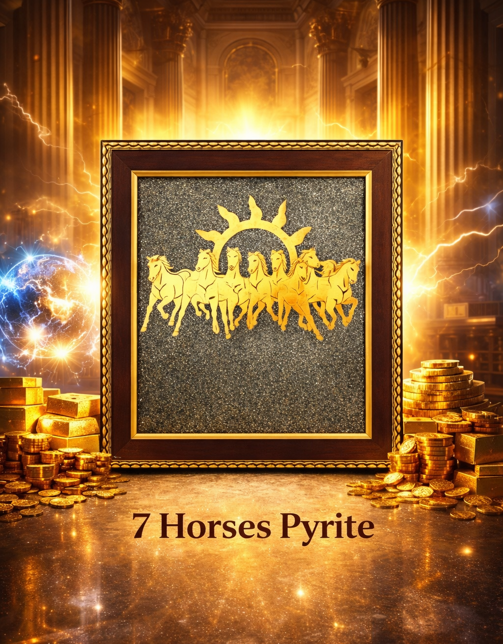 Seven Horse Pyrite Frame –  Wealth, Success & Prosperity
