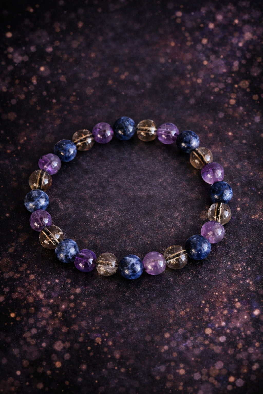 Sagittarius Birthstone Healing Bracelet – Amethyst Smokey Quartz Sodalite