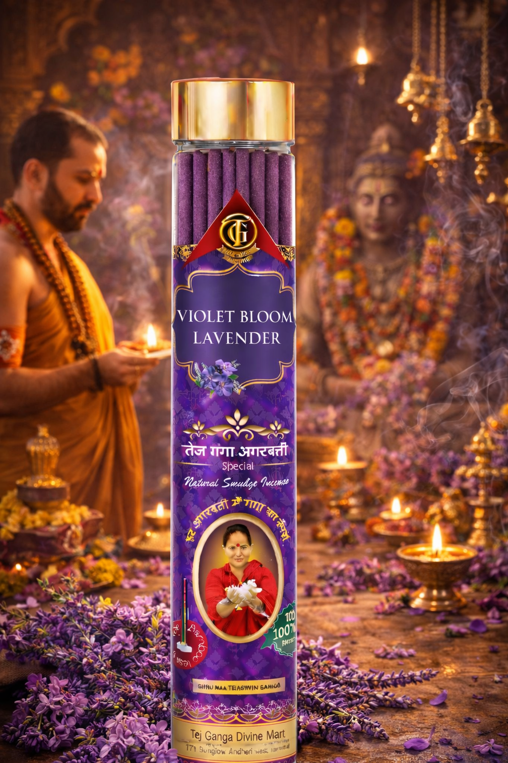 Violet Bloom Lavender Agarbatti – Natural Lavender Aroma for Puja & Meditation