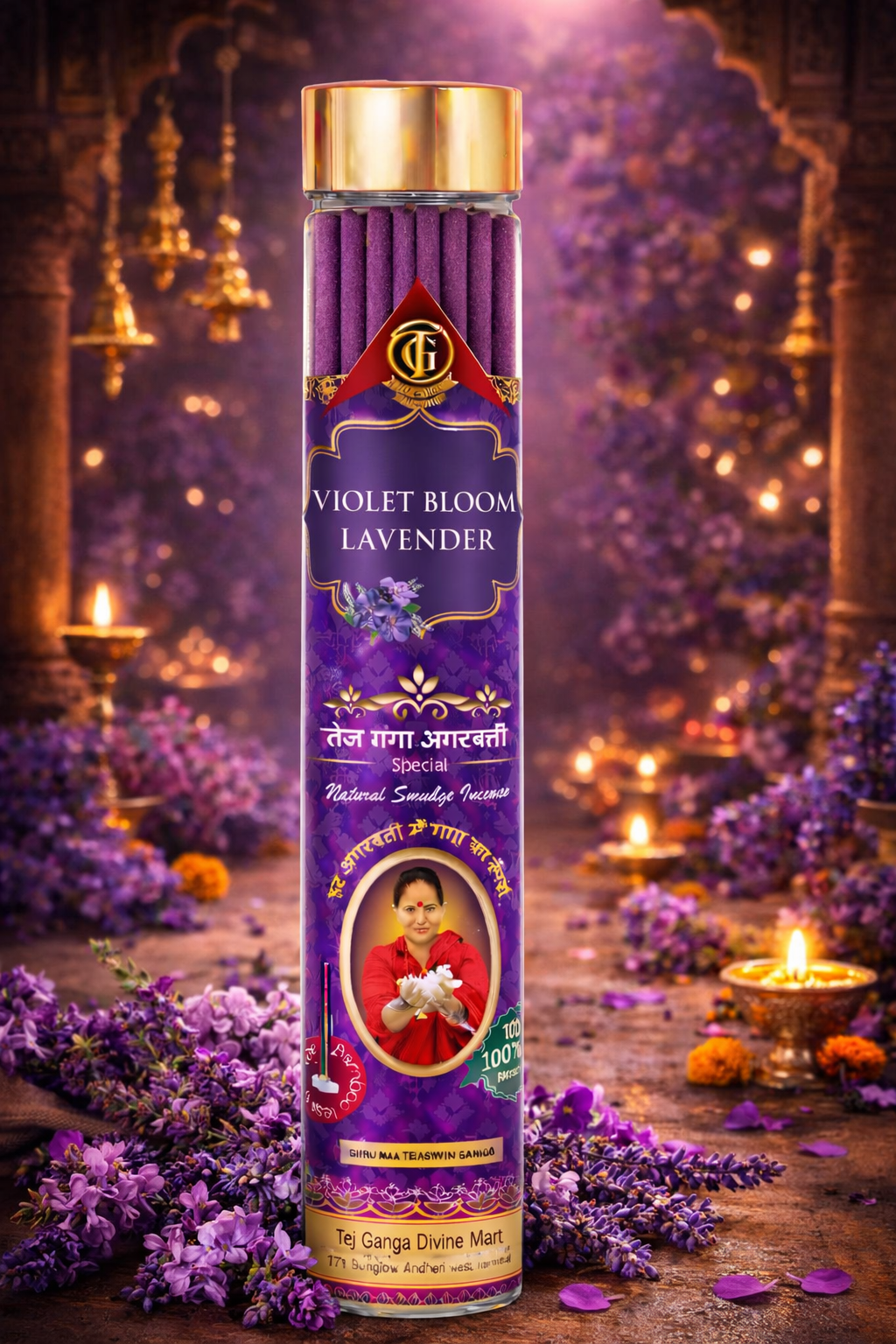 Violet Bloom Lavender Agarbatti – Natural Lavender Aroma for Puja & Meditation