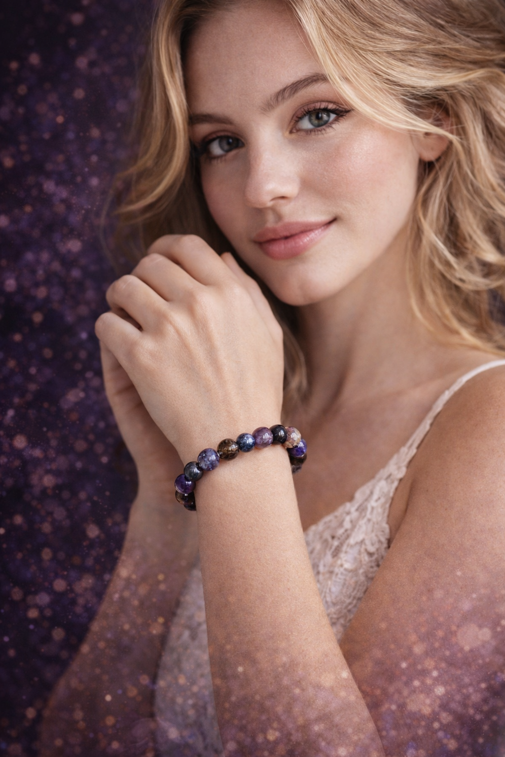 Sagittarius Birthstone Healing Bracelet – Amethyst Smokey Quartz Sodalite
