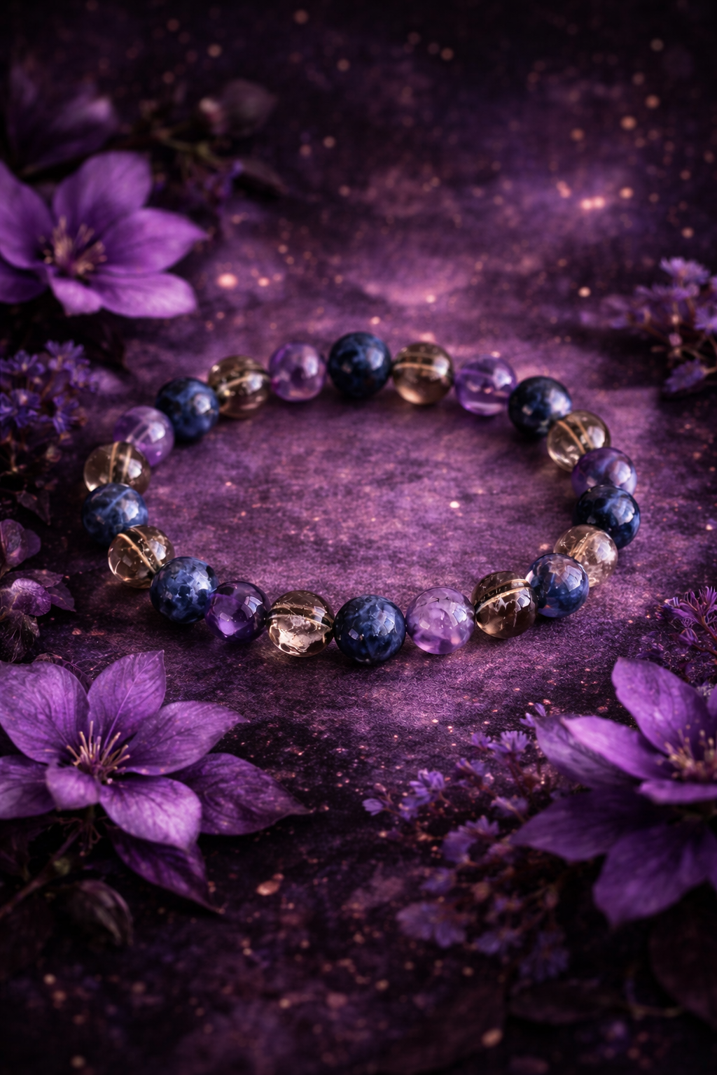 Sagittarius Birthstone Healing Bracelet – Amethyst Smokey Quartz Sodalite