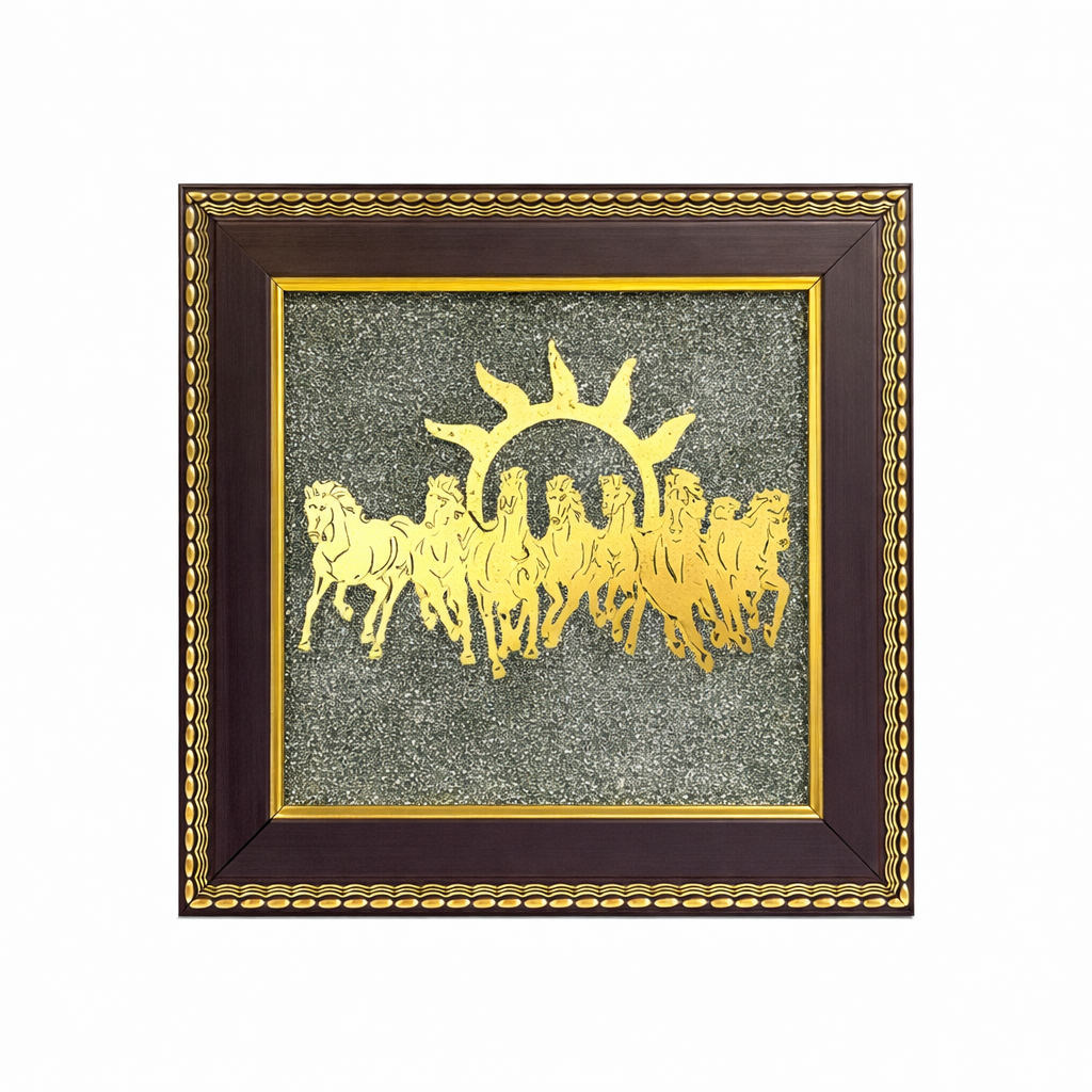 Seven Horse Pyrite Frame –  Wealth, Success & Prosperity