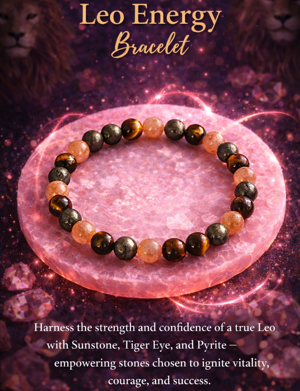 Leo Strength & Success Bracelet - Sunstone - Tiger Eye - Pyrite