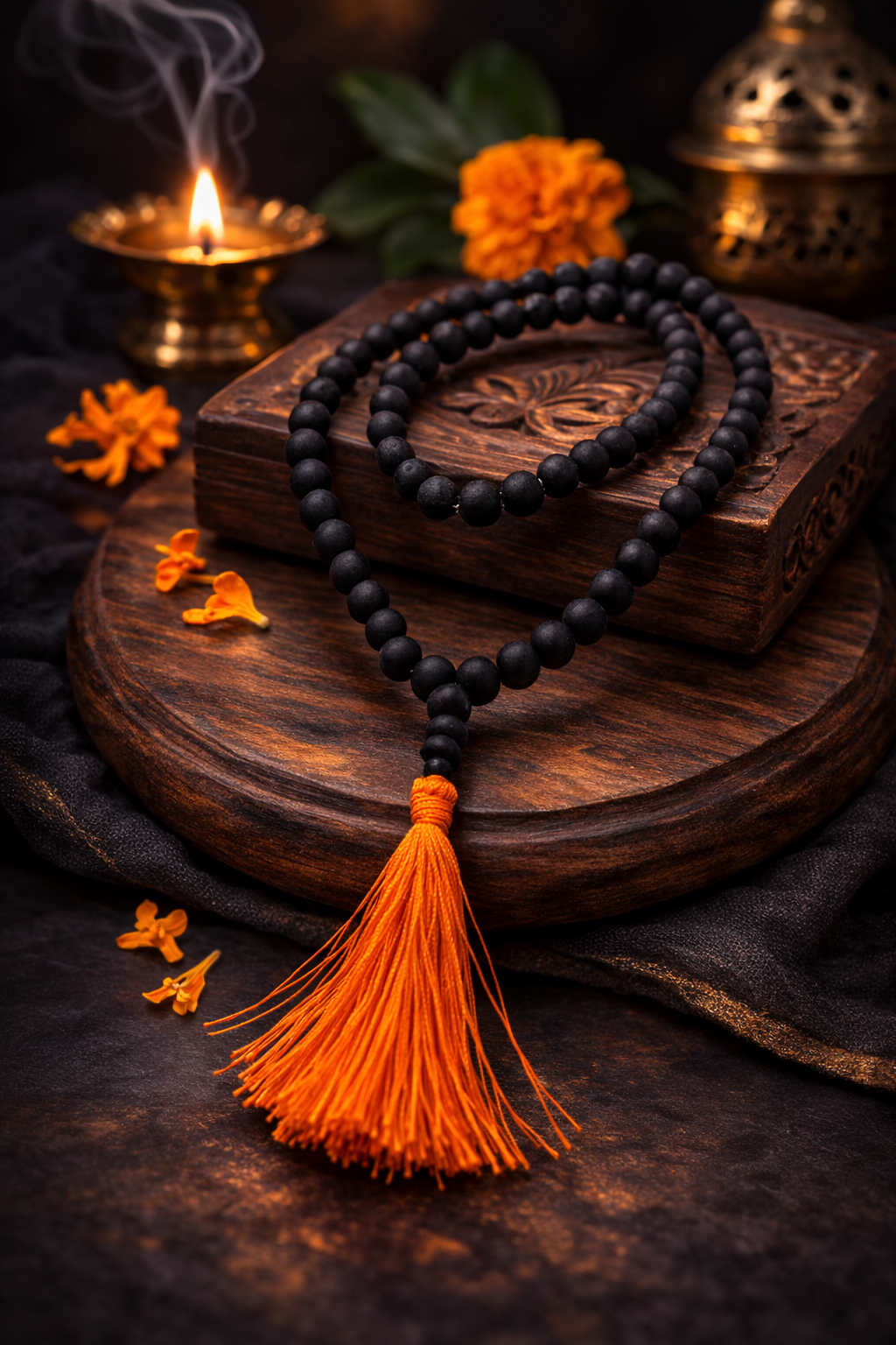 Natural Black Hakik Mala – 108 Beads