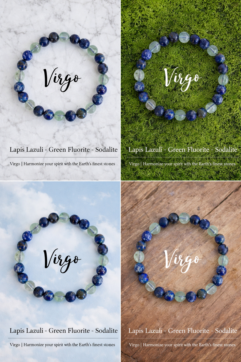 Virgo Zodiac Crystal Bracelet – Lapis Lazuli, Fluorite & Sodalite