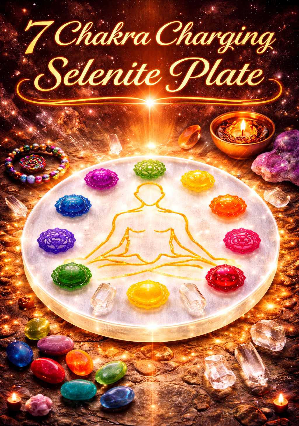 Seven Chakra Selenite plate