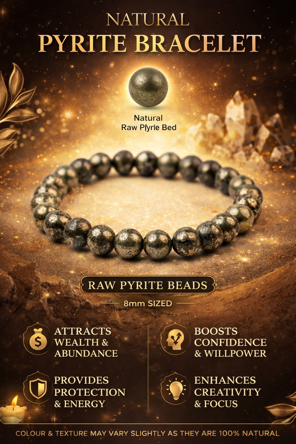 Natural Raw Pyrite Bead Bracelet