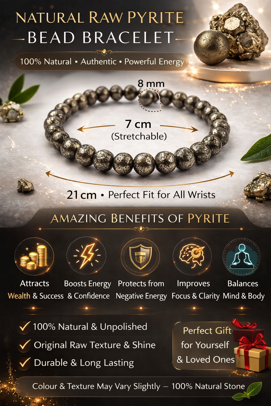 Natural Raw Pyrite Bead Bracelet